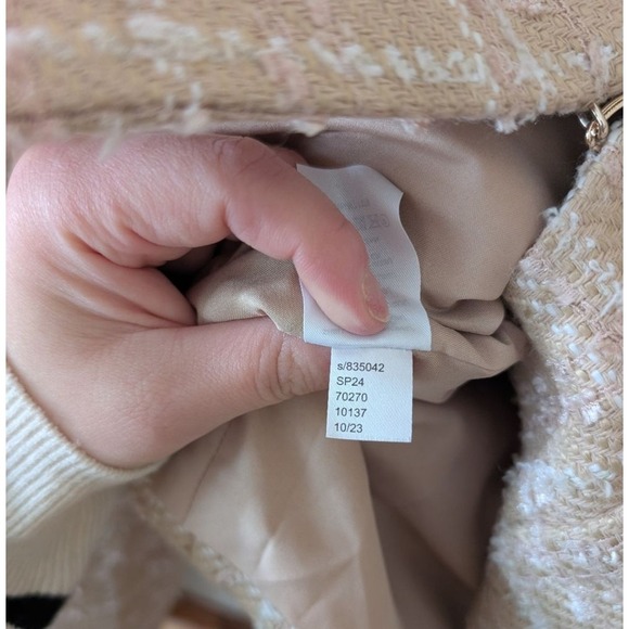 Ann Taylor Stand Collar Tweed Beige Classic Preppy Jacket Blazer Size 14 - Picture 7 of 10
